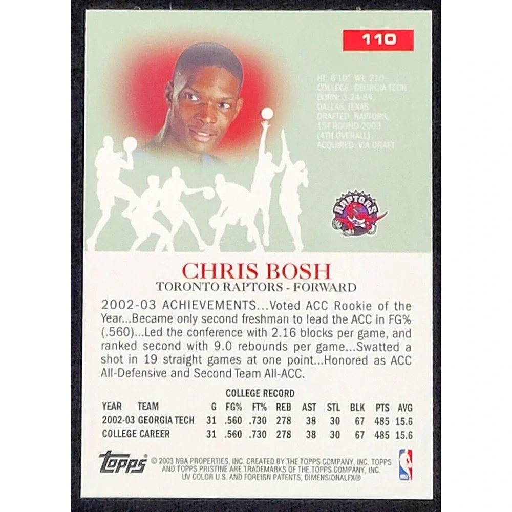 2003-04 TOPPS PRISTINE‎ CHRIS BOSH ROOKIE RC #110 RAPTORS